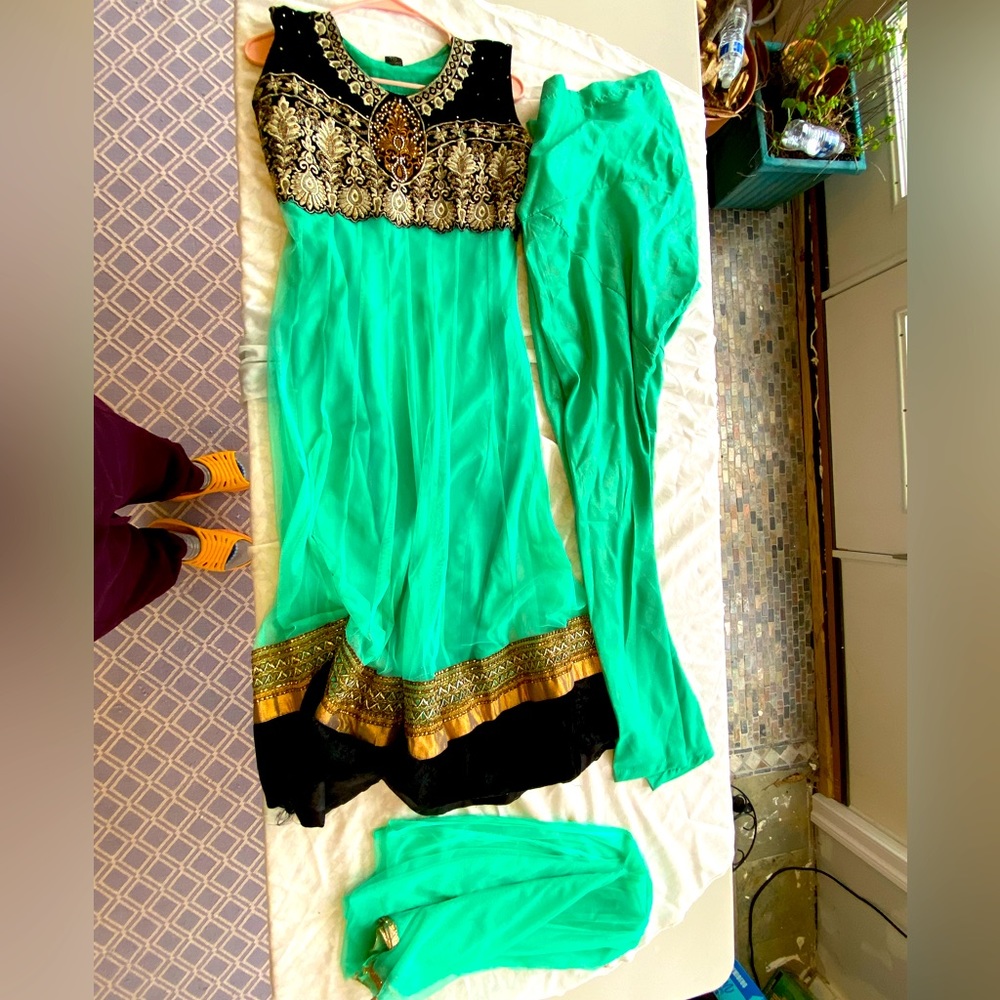 Sea green silvar kameez for girls 8-11